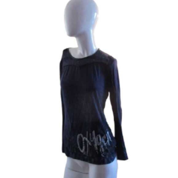 ๐งต Oxygen Navy Textured Long Sleeve Top โ Size M - Picture 2 of 7